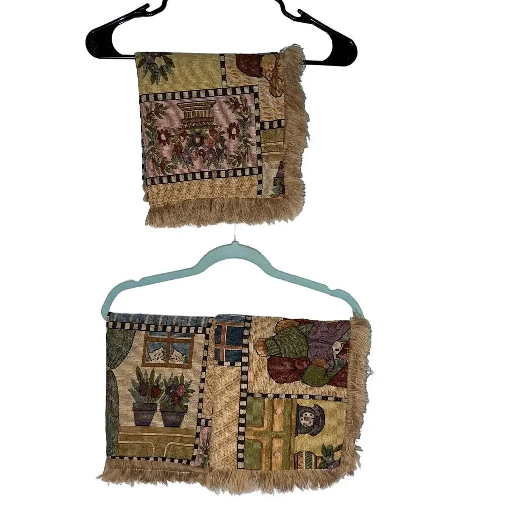 3 Needlepoint tapestry Bear Cozy Home fringe zip closure16.5Wx17 L pillow covers
